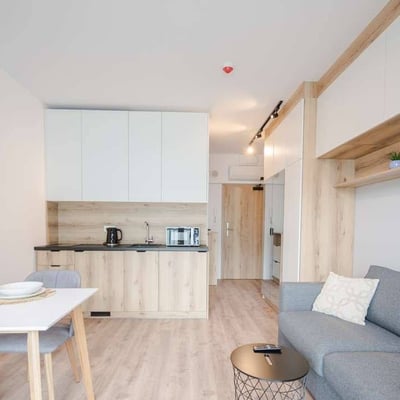 Location d’un appartement meublé et chaleureux d’1 pièce, 23 m², Partynice, Wrocław, Pologne